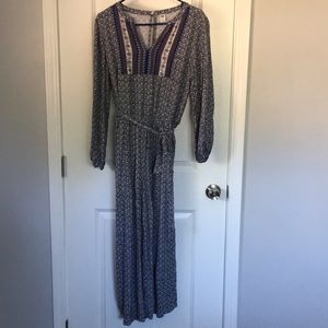 Keyhole back Santorini pattern longsleeve jumpsuit